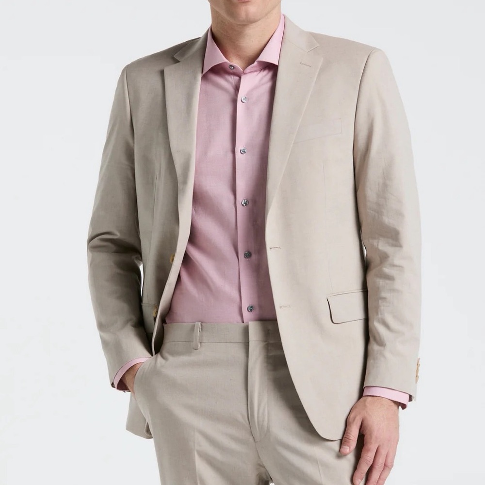 Perry Ellis solid linen blend suit jacket regular fit 48 R